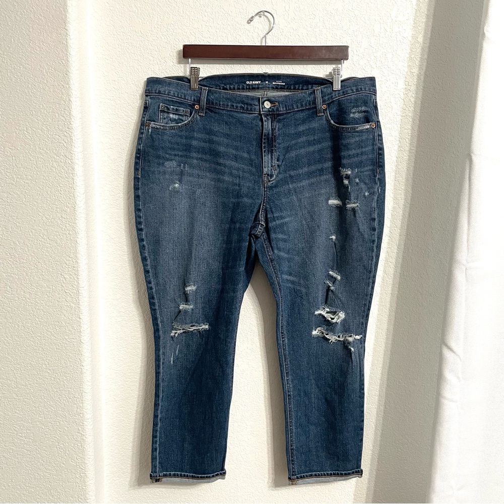 Old Navy Womens Jeans Denim Blue Mid Rise Boyfriend DistressedSize 18